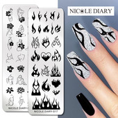 NICOLE DIARY Fire Nail Stamping Plates Λουλούδια Φύλλα Γεωμετρία Γραμμές Γαλλικά Πρότυπα Σφραγίδας Φύλλα Εκτύπωση Καλούπι στένσιλ