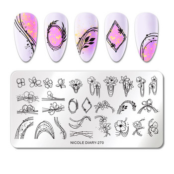 NICOLE DIARY Fire Nail Stamping Plates Flowers Leaves Geometry Lines French Stamp Templates Leaves Print Stencil Mold