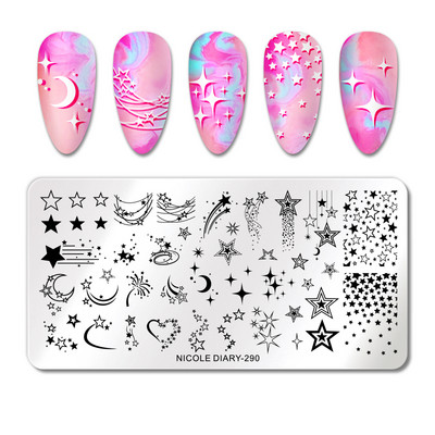 NICOLE DIARY Fire Nail Stamping Plates Λουλούδια Φύλλα Γεωμετρία Γραμμές Γαλλικά Πρότυπα Σφραγίδας Φύλλα Εκτύπωση Καλούπι στένσιλ