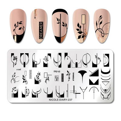 NICOLE DIARY Fire Nail Stamping Plates Λουλούδια Φύλλα Γεωμετρία Γραμμές Γαλλικά Πρότυπα Σφραγίδας Φύλλα Εκτύπωση Καλούπι στένσιλ