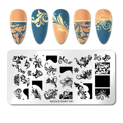 NICOLE DIARY Fire Nail Stamping Plates Λουλούδια Φύλλα Γεωμετρία Γραμμές Γαλλικά Πρότυπα Σφραγίδας Φύλλα Εκτύπωση Καλούπι στένσιλ