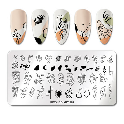 NICOLE DIARY Fire Nail Stamping Plates Λουλούδια Φύλλα Γεωμετρία Γραμμές Γαλλικά Πρότυπα Σφραγίδας Φύλλα Εκτύπωση Καλούπι στένσιλ
