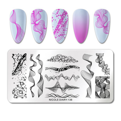 NICOLE DIARY Fire Nail Stamping Plates Λουλούδια Φύλλα Γεωμετρία Γραμμές Γαλλικά Πρότυπα Σφραγίδας Φύλλα Εκτύπωση Καλούπι στένσιλ