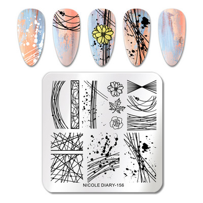 NICOLE DIARY Fire Nail Stamping Plates Λουλούδια Φύλλα Γεωμετρία Γραμμές Γαλλικά Πρότυπα Σφραγίδας Φύλλα Εκτύπωση Καλούπι στένσιλ