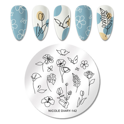 NICOLE DIARY Fire Nail Stamping Plates Λουλούδια Φύλλα Γεωμετρία Γραμμές Γαλλικά Πρότυπα Σφραγίδας Φύλλα Εκτύπωση Καλούπι στένσιλ