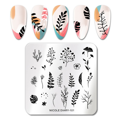 NICOLE DIARY Fire Nail Stamping Plates Λουλούδια Φύλλα Γεωμετρία Γραμμές Γαλλικά Πρότυπα Σφραγίδας Φύλλα Εκτύπωση Καλούπι στένσιλ