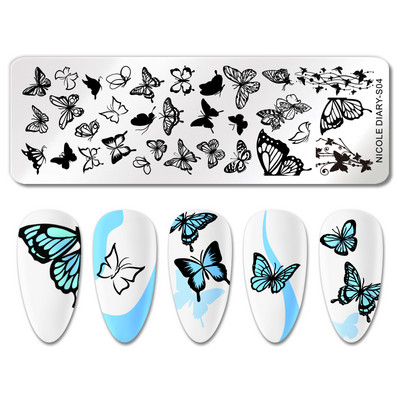 NICOLE DIARY Fire Nail Stamping Plates Λουλούδια Φύλλα Γεωμετρία Γραμμές Γαλλικά Πρότυπα Σφραγίδας Φύλλα Εκτύπωση Καλούπι στένσιλ