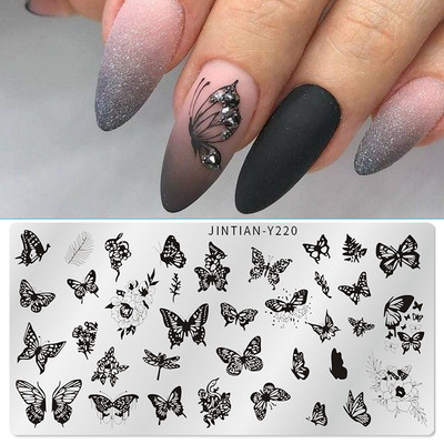 Правоъгълни плочи за щамповане на нокти Мраморна текстура Мастило Шаблон от неръждаема стомана Листа на цветя Текстура на изображение за нокти Направи си сам инструмент за плочи