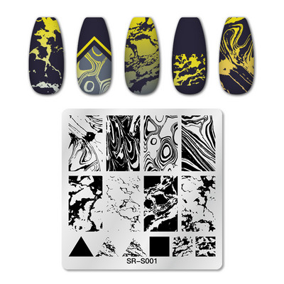 Правоъгълни плочи за щамповане на нокти Мраморна текстура Мастило Шаблон от неръждаема стомана Листа на цветя Текстура на изображение за нокти Направи си сам инструмент за плочи
