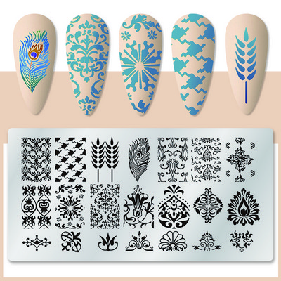 Правоъгълни плочи за щамповане на нокти Мраморна текстура Мастило Шаблон от неръждаема стомана Листа на цветя Текстура на изображение за нокти Направи си сам инструмент за плочи