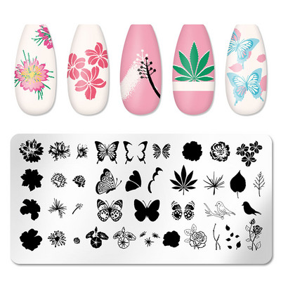 Правоъгълни плочи за щамповане на нокти Мраморна текстура Мастило Шаблон от неръждаема стомана Листа на цветя Текстура на изображение за нокти Направи си сам инструмент за плочи