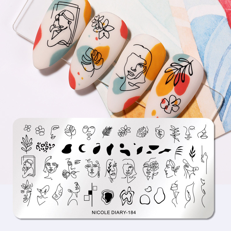 NICOLE DIARY Imagini cu linie de imagini pentru oameni Plăci de ștanțare a unghiilor Șabloane de ștampile pentru imagini din marmură Instrumente pentru șablon de imprimare geometrică