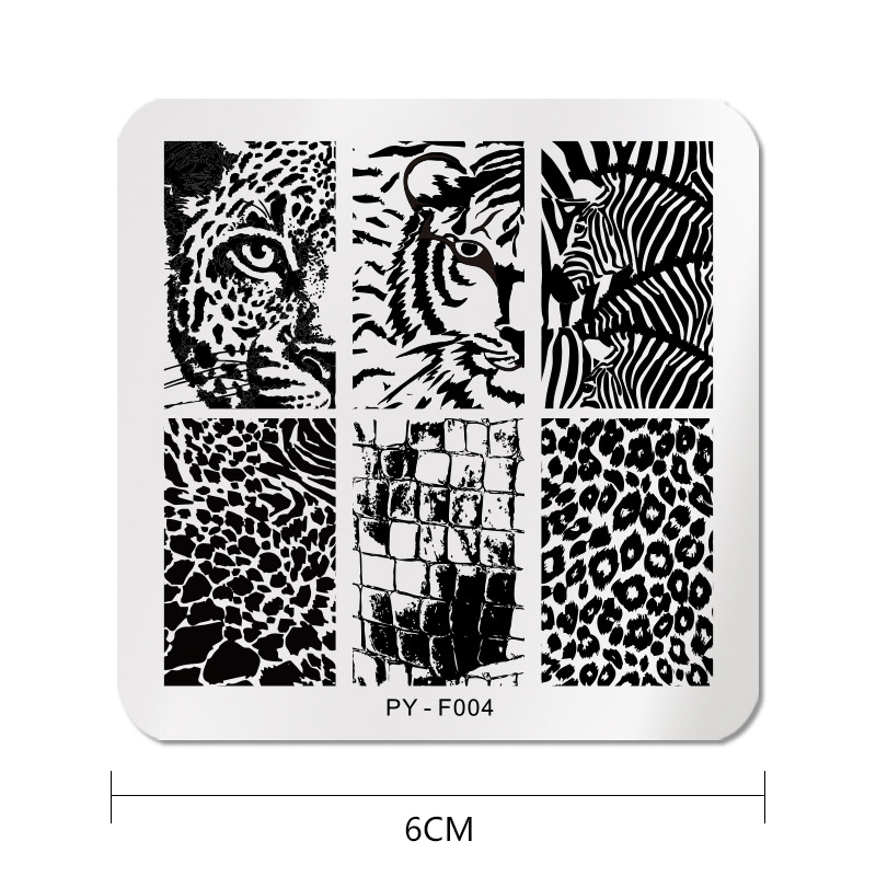 PICT YOU 6cm * 6cm Plăci pătrate de ștanțare a unghiilor cu leopard Modele de animale Instrumente pentru șabloane Design de ștampilă pentru unghii din oțel inoxidabil
