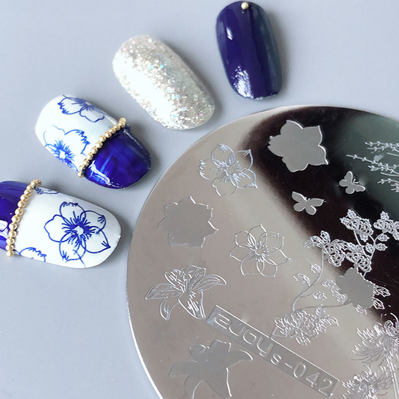 1 buc. plăci rotunde pentru ștanțare a unghiilor fluture/constelație/frunze/păsări Șabloane pentru imagini din oțel inoxidabil pentru imprimarea unghiilor instrument de 5,5 cm