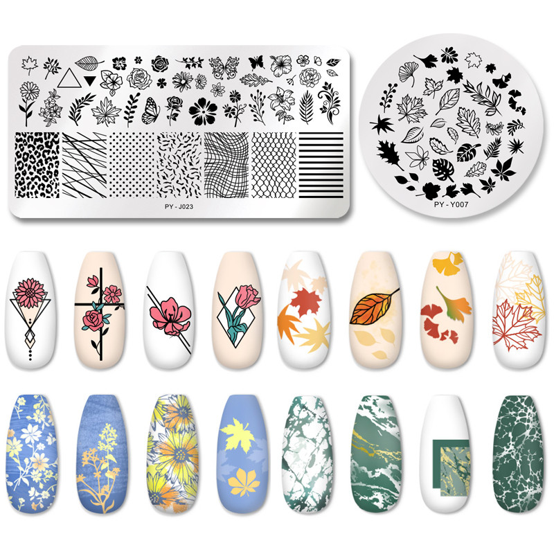 PICT YOU 1 buc. plăci de ștanțare a unghiilor cu flori, marmură, plăci de imagine DIY, șabloane pentru șabloane de imprimare lac de unghii, instrumente de ștanțare