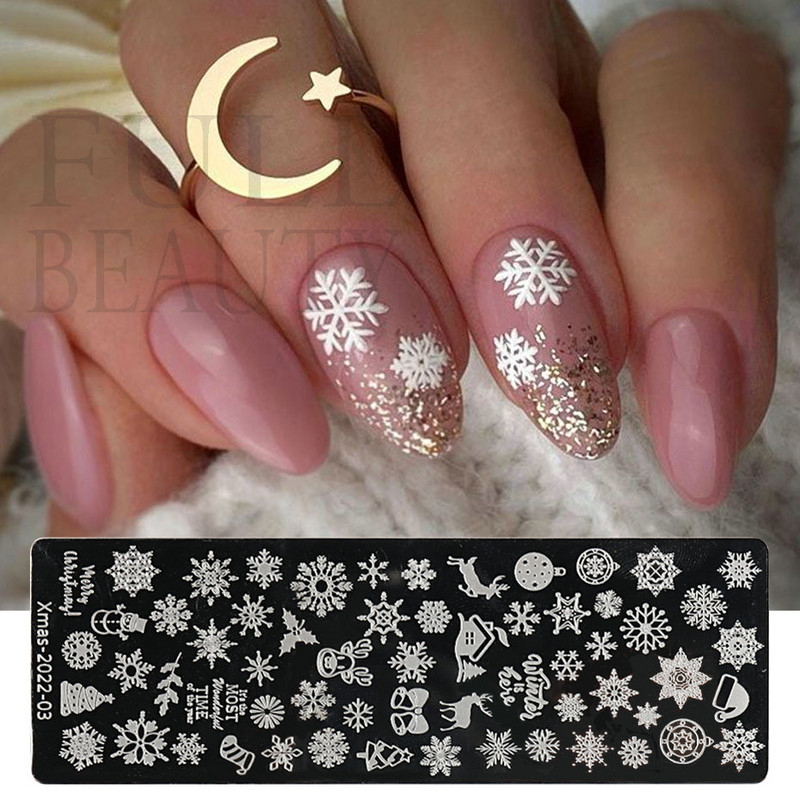 Sărbătoare pentru unghii de Crăciun Placă de ștanțare Fulgi de zăpadă Sărbători de iarnă Joy Design Tipărire Șabloane Instrument de manichiură #Xmas-2022