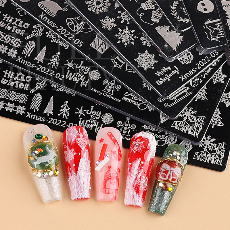 Sărbătoare pentru unghii de Crăciun Placă de ștanțare Fulgi de zăpadă Sărbători de iarnă Joy Design Tipărire Șabloane Instrument de manichiură #Xmas-2022