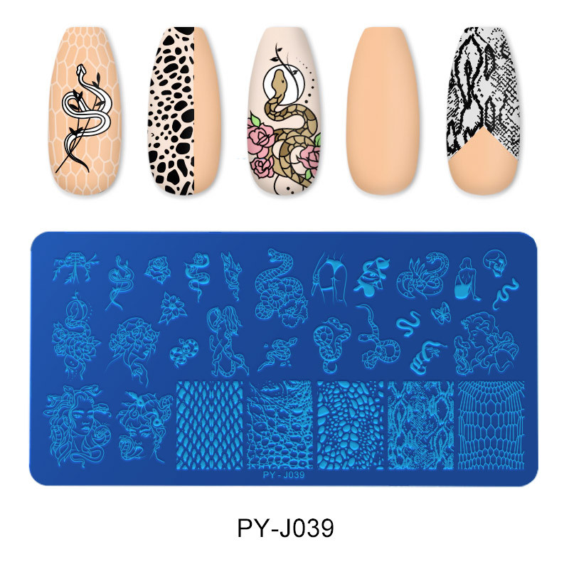 PICT YOU plăci de ștanțare a unghiilor de șarpe, model din piele de șarpe, farfurie pentru arta unghiilor, șablon, design de unghii, instrumente pentru șablon