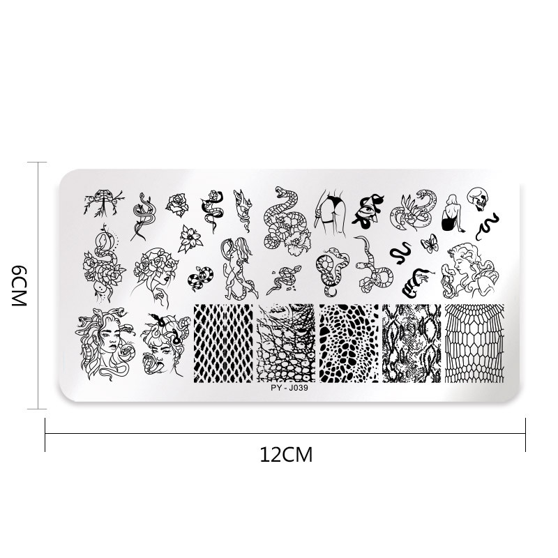 PICT YOU plăci de ștanțare a unghiilor de șarpe, model din piele de șarpe, farfurie pentru arta unghiilor, șablon, design de unghii, instrumente pentru șablon