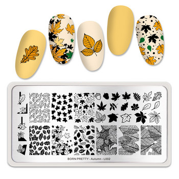 BORN PRETTY Плоча за щамповане Кленови листа Есенна тема Неръждаема стомана Есенен дизайн Надпечатване Шаблони за печат за нокти L002