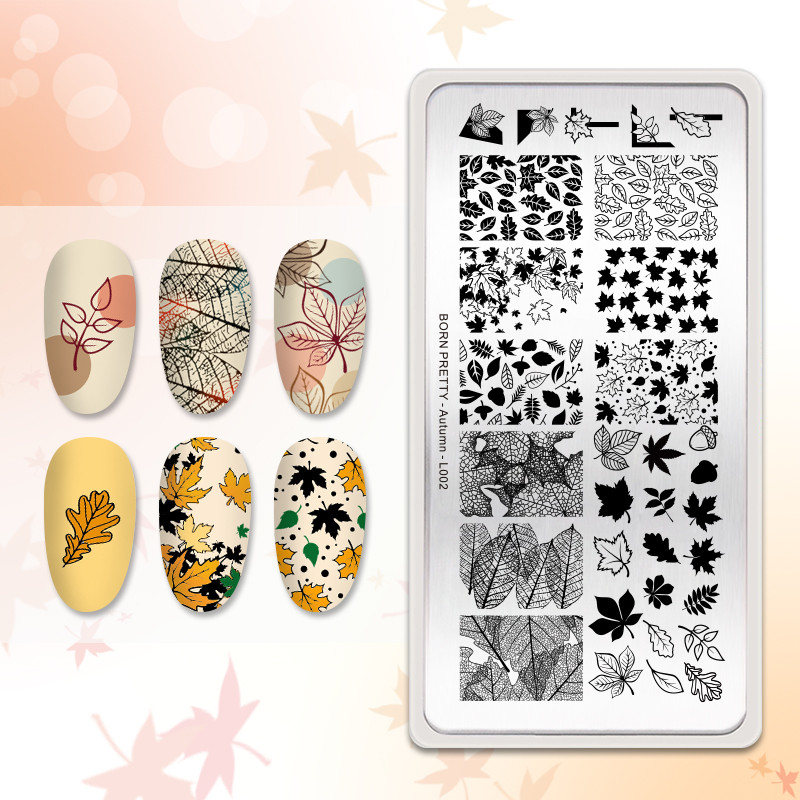 BORN PRETTY Placă de ștanțare Frunze de arțar Tema de toamnă Design de toamnă din oțel inoxidabil Șabloane de ștampilă pentru unghii L002