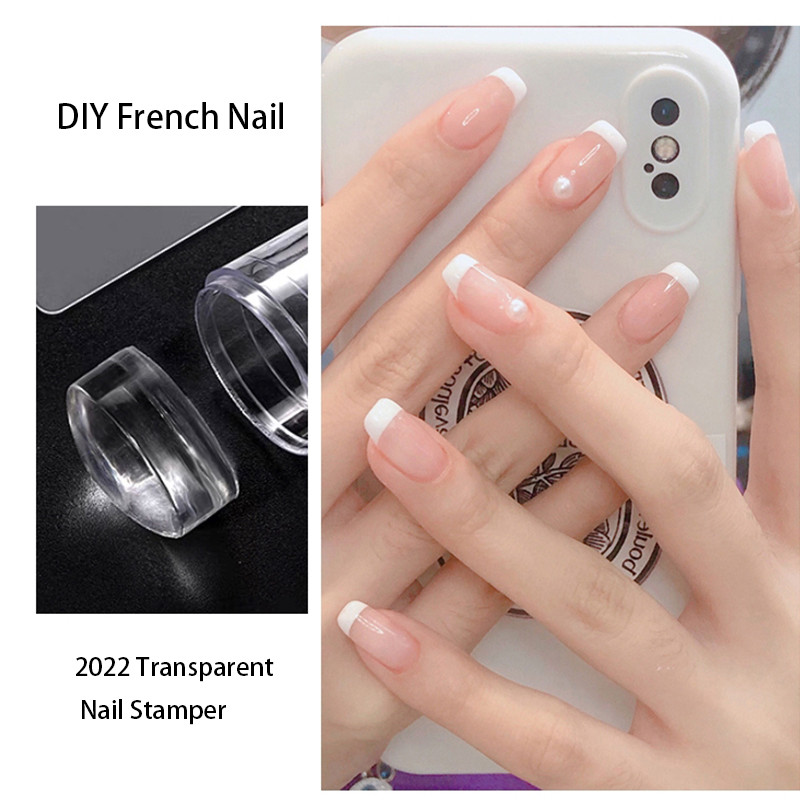 Ștampila transparentă pentru unghii cu răzuitoare Ștampila de jeleu Unghii cu cap din silicon pentru matriță pentru unghii franceze Seturi de manichiură Set de ștanțare pentru arta unghiilor