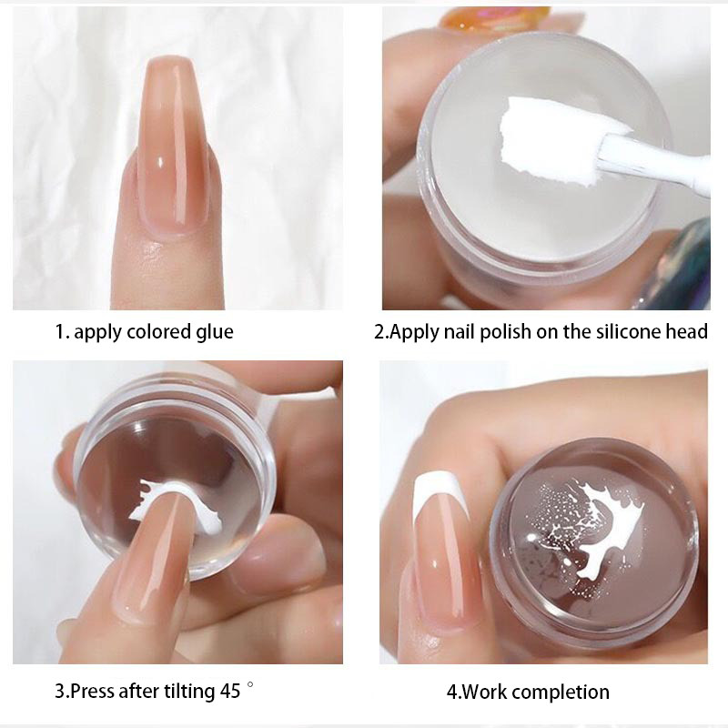 Ștampila transparentă pentru unghii cu răzuitoare Ștampila de jeleu Unghii cu cap din silicon pentru matriță pentru unghii franceze Seturi de manichiură Set de ștanțare pentru arta unghiilor