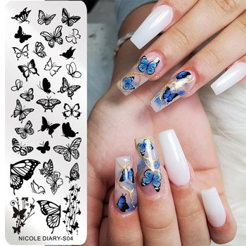 NICOLE DIARY Butterfly Nail Stamping Plates Abstract People Face Image Stamp Templates Френски нокти Flower Lines Transfer Stencil