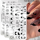 NICOLE DIARY Flower French Line Pattern Stamping Nail Plate Geometric Leaf Floral Nail Art Stamp Stamp Stencil