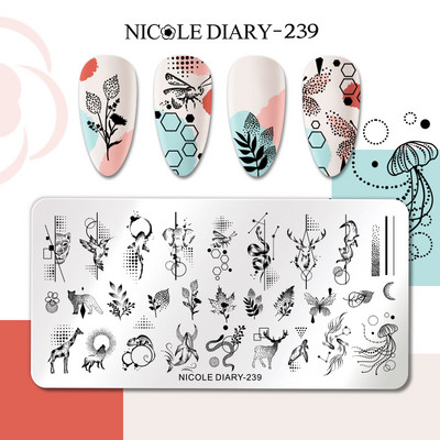 NICOLE DIARY Flower French Line Pattern Stamping Nail Plate Geometric Leaf Floral Nail Art Stamp Stamp Stencil