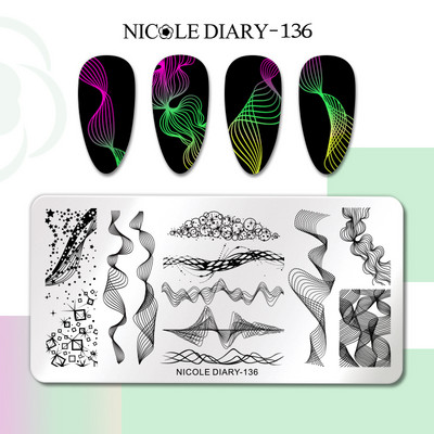 NICOLE DIARY Flower French Line Pattern Stamping Nail Plate Geometric Leaf Floral Nail Art Stamp Stamp Stencil