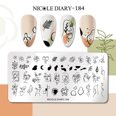 NICOLE DIARY Flower French Line Pattern Stamping Nail Plate Geometric Leaf Floral Nail Art Stamp Stamp Stencil