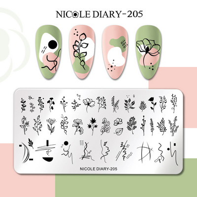 NICOLE DIARY Flower French Line Pattern Stamping Nail Plate Geometric Leaf Floral Nail Art Stamp Stamp Stencil