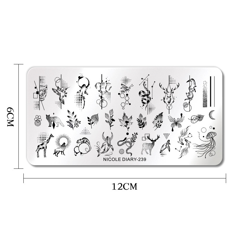 NICOLE DIARY Model de linie franceză de flori Plăci de ștanțare pentru unghii Frunze geometrice Ștampila de artă florală pentru unghii Șablon de imprimare