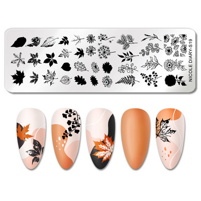 NICOLE DIARY Πλάκες σφράγισης φύλλων μπανάνας Palm Stamp Flower Leaves Snowflakes Design All for Manicure Χριστουγεννιάτικο πρότυπο νυχιών τέχνης