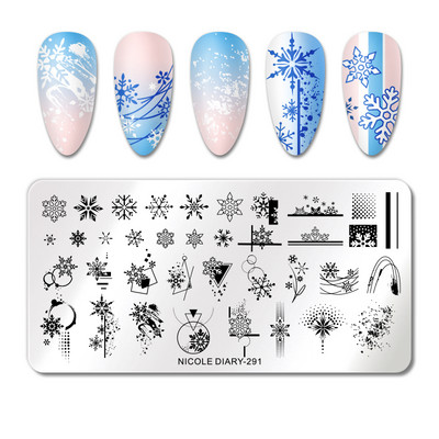 NICOLE DIARY Πλάκες σφράγισης φύλλων μπανάνας Palm Stamp Flower Leaves Snowflakes Design All for Manicure Χριστουγεννιάτικο πρότυπο νυχιών τέχνης