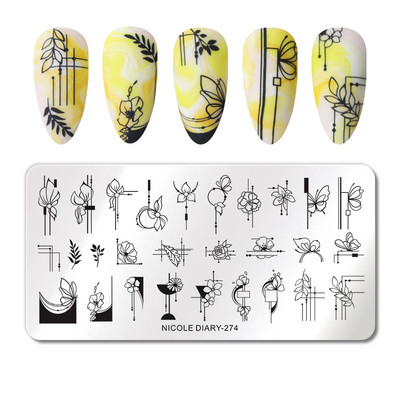 NICOLE DIARY Πλάκες σφράγισης φύλλων μπανάνας Palm Stamp Flower Leaves Snowflakes Design All for Manicure Χριστουγεννιάτικο πρότυπο νυχιών τέχνης