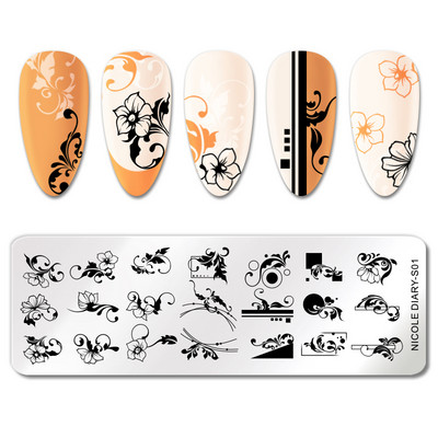 NICOLE DIARY Πλάκες σφράγισης φύλλων μπανάνας Palm Stamp Flower Leaves Snowflakes Design All for Manicure Χριστουγεννιάτικο πρότυπο νυχιών τέχνης