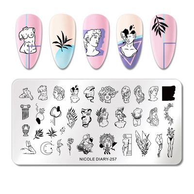 NICOLE DIARY Πλάκες σφράγισης φύλλων μπανάνας Palm Stamp Flower Leaves Snowflakes Design All for Manicure Χριστουγεννιάτικο πρότυπο νυχιών τέχνης