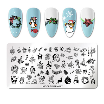NICOLE DIARY Πλάκες σφράγισης φύλλων μπανάνας Palm Stamp Flower Leaves Snowflakes Design All for Manicure Χριστουγεννιάτικο πρότυπο νυχιών τέχνης