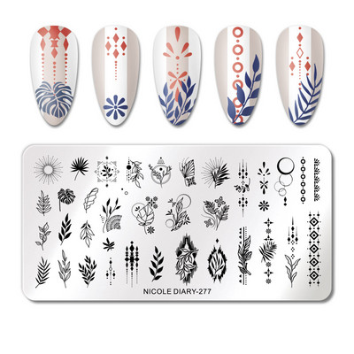 NICOLE DIARY Πλάκες σφράγισης φύλλων μπανάνας Palm Stamp Flower Leaves Snowflakes Design All for Manicure Χριστουγεννιάτικο πρότυπο νυχιών τέχνης