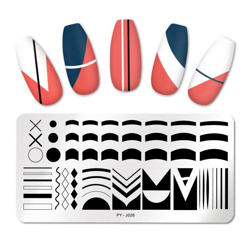 PICT YOU Plăci de ștanțare pentru unghii franțuzești Linie în dungi Placă de ștanțare pătrată geometrică Accesorii pentru șablon Instrumente cu șablon de ștampilă