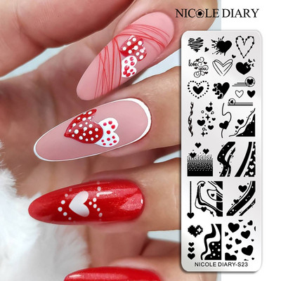 NICOLE DIARY Heart Love Nail Art Stamping Plate Geometry Wave Line Image Πρότυπα σφραγίδας νυχιών UV Gel Polish Plate Printing Tools