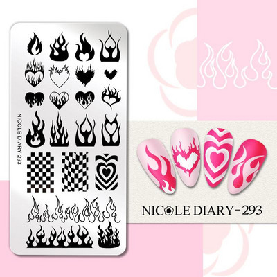 NICOLE DIARY Heart Love Nail Art Stamping Plate Geometry Wave Line Image Πρότυπα σφραγίδας νυχιών UV Gel Polish Plate Printing Tools