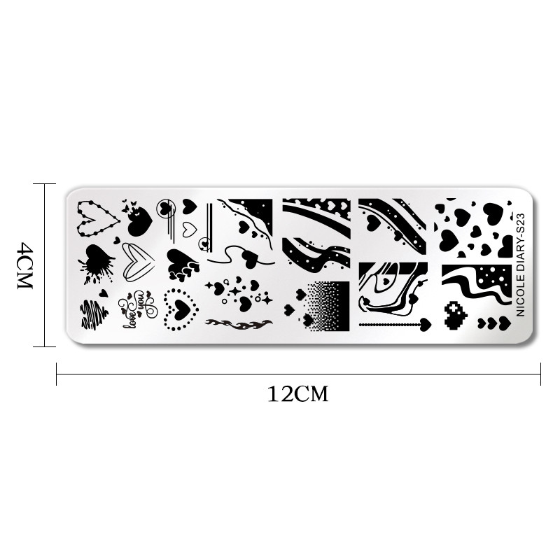NICOLE DIARY Heart Love Placă de ștanțare pentru arta unghiilor, geometrie, linie de undă, imagine, șabloane de ștampile pentru unghii, unelte pentru plăci de imprimare pentru oje cu gel UV