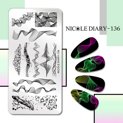 NICOLE DIARY Ζέβρα Λεοπάρ μοτίβο πλάκες σφράγισης Ζώα Σχέδιο δέρματος Φωτιά Πρότυπα γαλλικής σφραγίδας νυχιών Στένσιλ εκτύπωσης DIY