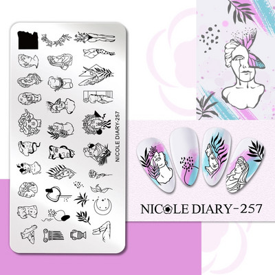 NICOLE DIARY Ζέβρα Λεοπάρ μοτίβο πλάκες σφράγισης Ζώα Σχέδιο δέρματος Φωτιά Πρότυπα γαλλικής σφραγίδας νυχιών Στένσιλ εκτύπωσης DIY