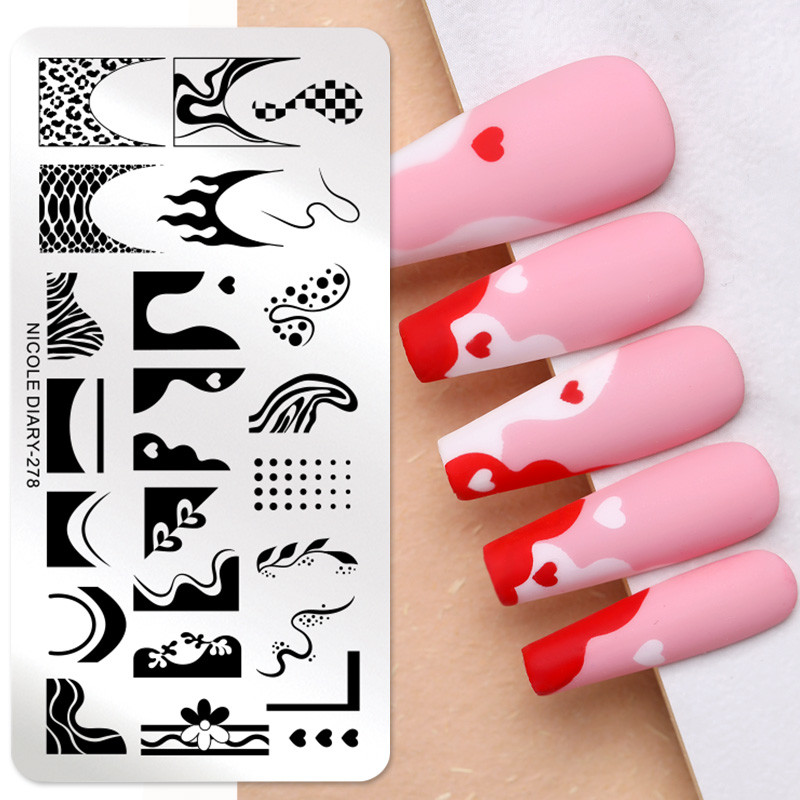 NICOLE DIARY Plăci de ștanțare cu model leopard de zebră Design de piele de animale Șabloane de ștampile pentru unghii franceze de foc Șabloane de imprimare DIY