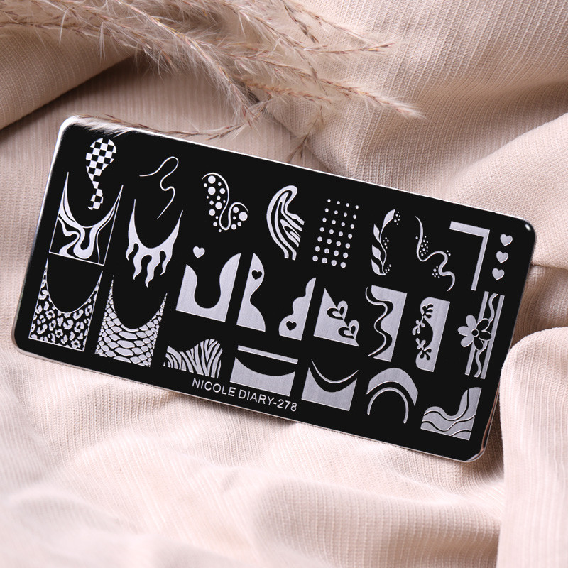 NICOLE DIARY Plăci de ștanțare cu model leopard de zebră Design de piele de animale Șabloane de ștampile pentru unghii franceze de foc Șabloane de imprimare DIY