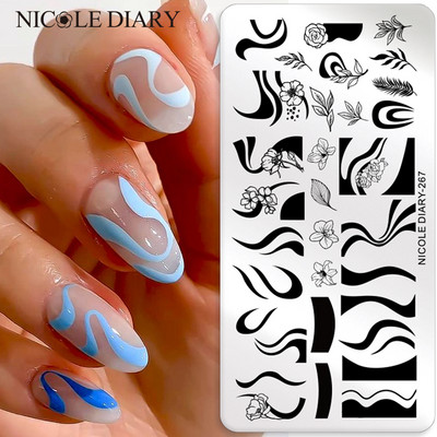 NIKOLAS DIENASGRĀMATA Wave French Line Nail Art štancēšanas plāksnes Nerūsējošā tērauda apdruka Veidņu zīmogu veidnes Trafaretu ziedu dekorēšana